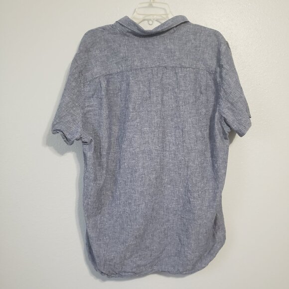 Gap Mens Linen Blend Button Up Shirt XL Slim Fit Blue Short Sleeve Chambray - Picture 7 of 12